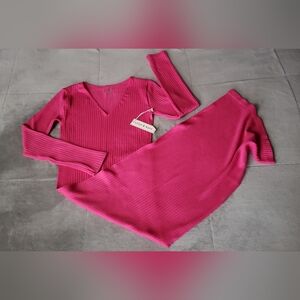 Long Sleeve Ribbed Maxi Dress - Pink Dress